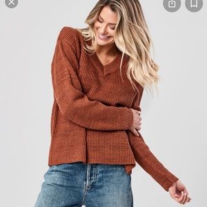 PACT chunky knit boyfriend sweater. Saddle heather.